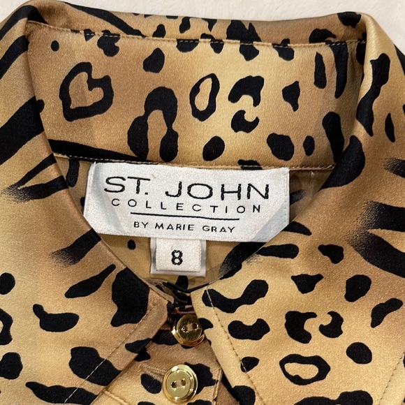 St John Collection Sz 8 Leopard Print Silk Blouse. - Picture 4 of 5